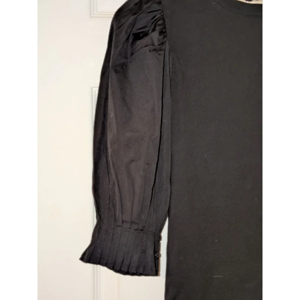 Madewell Black Puff Sleeve Top‎ XXS Crew Neck 3/4 Sleeve NWT $60